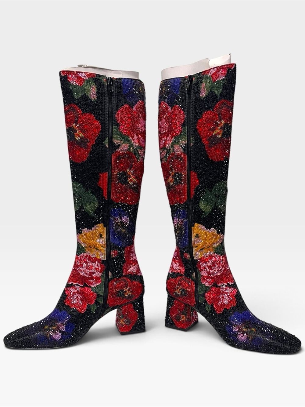 NIB BETSEY JOHNSON Avon Floral Embellished Knee High Boots - Picture 4 of 11